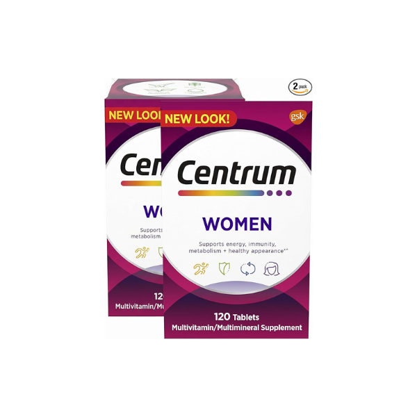 Centrum Multivitamin for Women, Multivitamin/Multimineral Supplement with Iron, Vitamin D3, B Vitamins and Antioxidant Vitamins C and E, Gluten Free, Non-GMO Ingredients - 120 Count (Pack of 2)