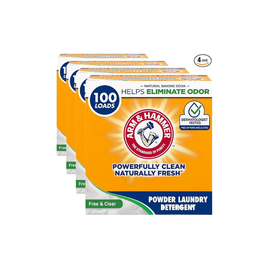 ARM & HAMMER Powder Laundry Detergent, Free of Perfume and Dyes, 100 Loads (Pack of 4)