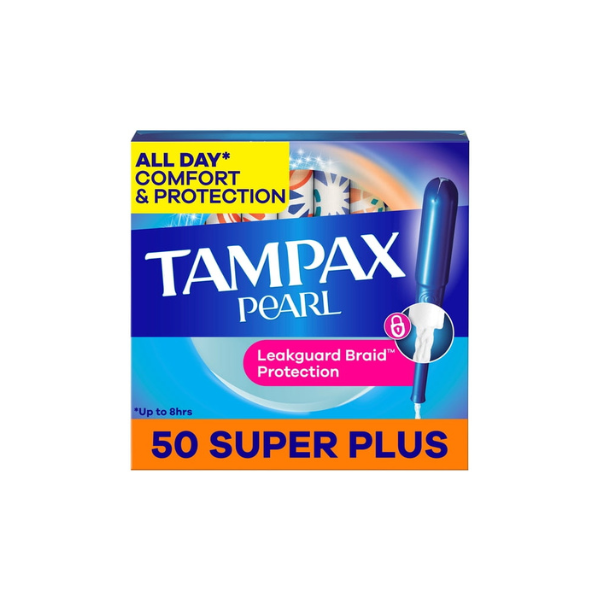 Tampax Pearl Tampons with LeakGuard Braid, Super Plus Absorbency, 50 Count