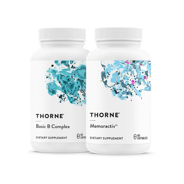 THORNE - Basic B Complex (60 Capsules) & Memoractiv (60 Capsules) Bundle - Supports Brain Health, Cellular Energy Production & Focus - Gluten Free, Dairy Free