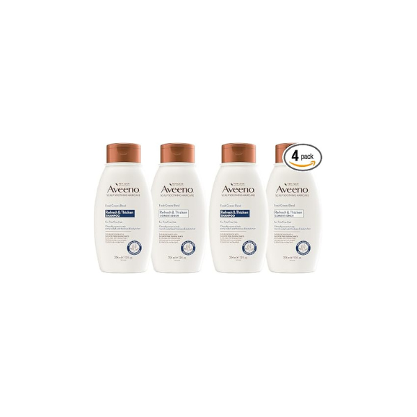 Aveeno Fresh Greens Shampoo and Conditioner Set,Sulfate Free,Clarifying & Volumizing for Thin or Fine Hair,Rosemary Peppermint Cucumber Nourish & Thicken,Color Safe Paraben Free,12 Fl Oz,(Pack of 4)