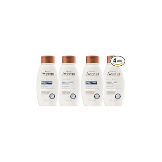 Aveeno Fresh Greens Shampoo and Conditioner Set,Sulfate Free,Clarifying & Volumizing for Thin or Fine Hair,Rosemary Peppermint Cucumber Nourish & Thicken,Color Safe Paraben Free,12 Fl Oz,(Pack of 4)