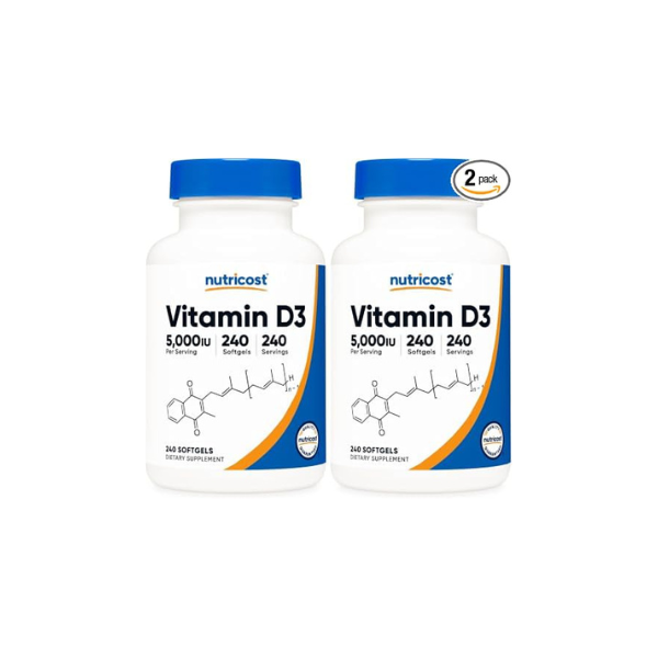 Nutricost Vitamin D3 5,000 IU (125mcg), 240 Softgels, GMO-Free (Pack of 2)