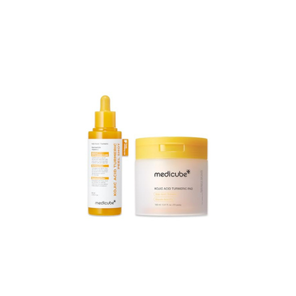 medicube Peel & Wipe Clarifying Duo: Turmeric Peel Shot & Kojic Acid Toner Pads | Gentle Exfoliation & Texture Refining Routine | Ideal for Soothing, Balancing, Smoothing Uneven Skin Tone & Texture