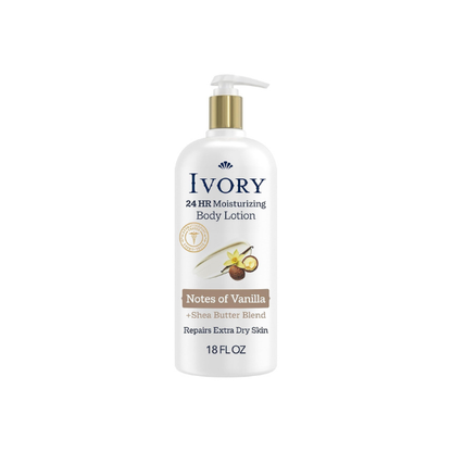 Ivory Hand & Body Lotion, 24hr Moisturizing, Repairs Extra Dry Skin, All Day Hydration, Lightweight Formula, Absorbs Instantly, Perfect for Daily Use, Shea Butter Blend, Vanilla Scent, 18 fl oz