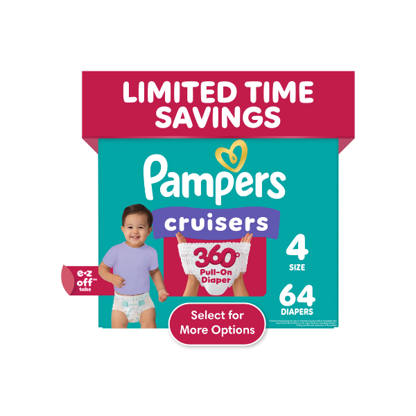 Pampers Cruisers 360 Baby Diapers Size 4, 64 Count (Select for More Options)