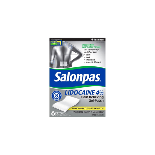 (2 pack) Salonpas Lidocaine 4% Pain Relieving Gel-Patch, 6 Count (Pack of 1)