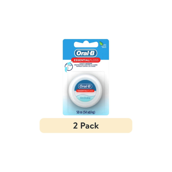 (2 pack) Oral-B Floss, Essential Floss Mint Waxed Dental Floss, Cavity Defense, 50 m