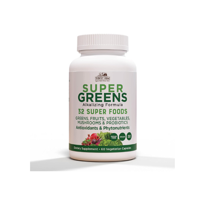 Country Farms Super Greens Vegicaps, 32 Super Foods, Whole Food Supplement, Greens, Fruit, Vegetables, Mushrooms & Probiotics, Rich in Antioxidants & Phytonutrients, 60 Count, 30 Servings
