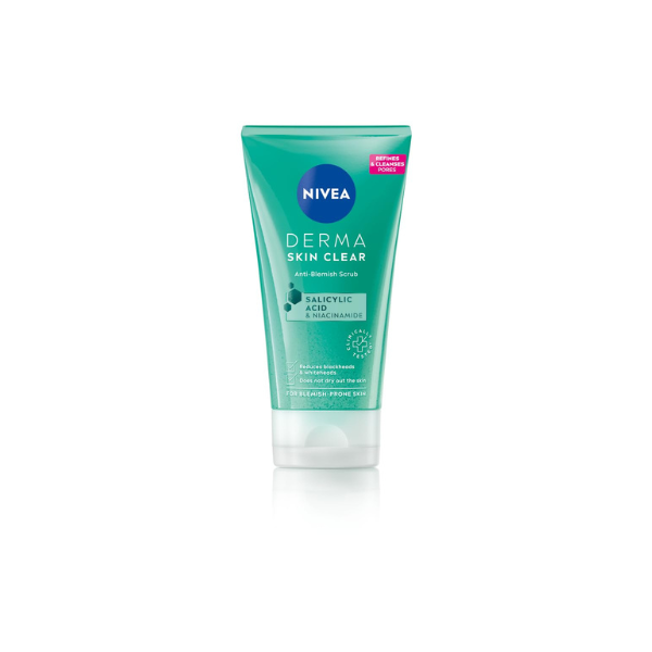 NIVEA Derma Skin Clear Anti-Blemish Peeling 150 ml – Exfoliating Clarifying Gel with Salicylic Acid, Sea Salt & Niacinamide for Pore-Refining Face & Body Care