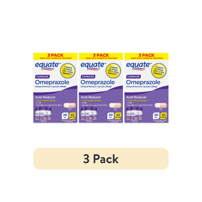 (3 pack) Equate Omeprazole Delayed-Release Acid Reducer Capsules, 20 mg, 42 Count