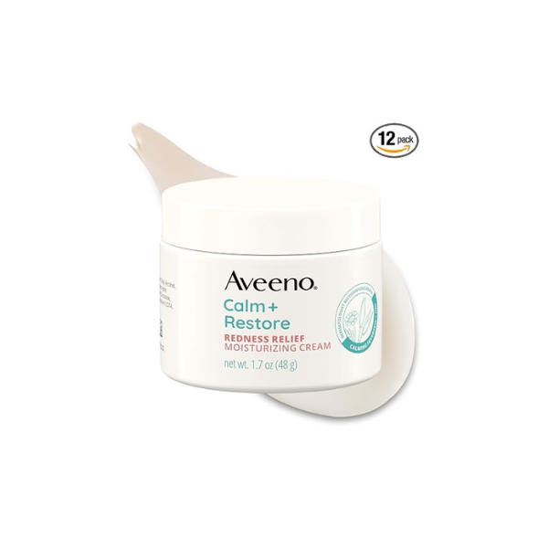 Aveeno Calm + Restore Facial Moisturizer Face Cream for Redness Relief, Non-Comedogenic, Ceramide & Vitamin B5, Hydrating for Dry, Sensitive Skin, Hypoallergenic, Fragrance-Free, 1.7 oz (Pack of 12)