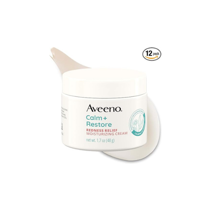 Aveeno Calm + Restore Facial Moisturizer Face Cream for Redness Relief, Non-Comedogenic, Ceramide & Vitamin B5, Hydrating for Dry, Sensitive Skin, Hypoallergenic, Fragrance-Free, 1.7 oz (Pack of 12)