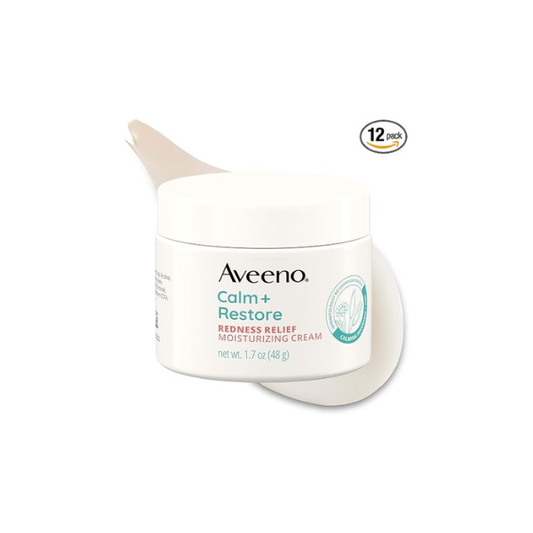 Aveeno Calm + Restore Facial Moisturizer Face Cream for Redness Relief, Non-Comedogenic, Ceramide & Vitamin B5, Hydrating for Dry, Sensitive Skin, Hypoallergenic, Fragrance-Free, 1.7 oz (Pack of 12)