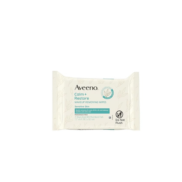 Aveeno Calm + Restore Unscented Makeup Remover Wipes, Alcohol-Free, 25 Ct
