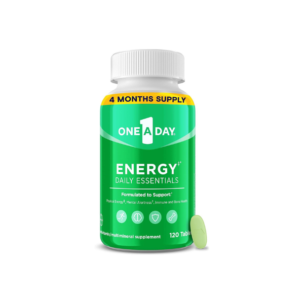 One A Day Energy Daily Essentials Multivitamin, Energy Supplement to Support Mental Alertness and Immune Health with Vitamins A C, D, E, Zinc and Caffeine, 120 Count