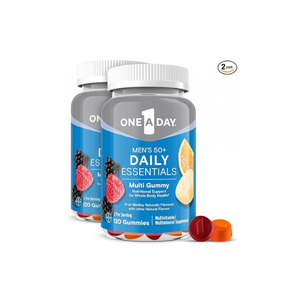 ONE A DAY Men’s 50+ Daily Essentials Multivitamin Gummies, Multivitamin for Men Over 50, Fruit Medley Flavor, 120 Gummies,(Pack of 2)