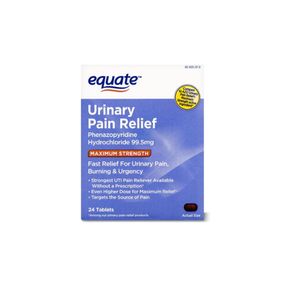 Equate Maximum Strength Urinary Pain Relief Phenazopyridine Tablets, 99.5 mg, 24 Count