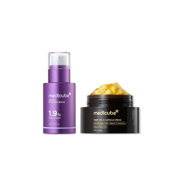 medicube Retinol & Vitamin C Radiance Duo: Retinol Boosting Serum and Deep Vita Capsule Cream | Peptides, Vitamin C Capsules for Fimer-Looking Skin, Radiance and Dull Skin | Korean Skincare