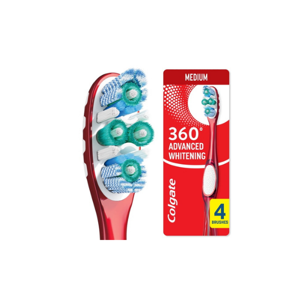Colgate 360 Advanced Whitening Toothbrush Pack, Medium Adult Toothbrushes, 4 Pack