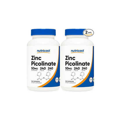 Nutricost Zinc Picolinate 50mg, 240 Vegetarian Capsules - Gluten Free and GMO-Free (240 Caps) (Pack of 2)