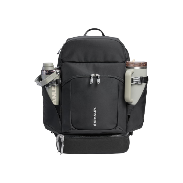 STANLEY Vitalize Backpack | Gym, Work & Travel Bag with Laptop Sleeve | Expandable Bottom Compartment | Tumbler & Water Bottle Pockets | Durable Recycled Fabric | Black