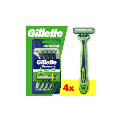 Gillette Sensor 3 Sensitive Men 3 Blade Disposable Razor,4 count