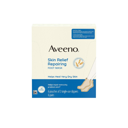 Aveeno Skin Relief Repairing Foot Mask, Moisturizing Socks with Prebiotic Oat & Shea Butter for Very Dry Skin, Foot Care for Sensitive Skin, Fragrance-Free, Value Pack, 6 Pairs of Single-Use Slippers