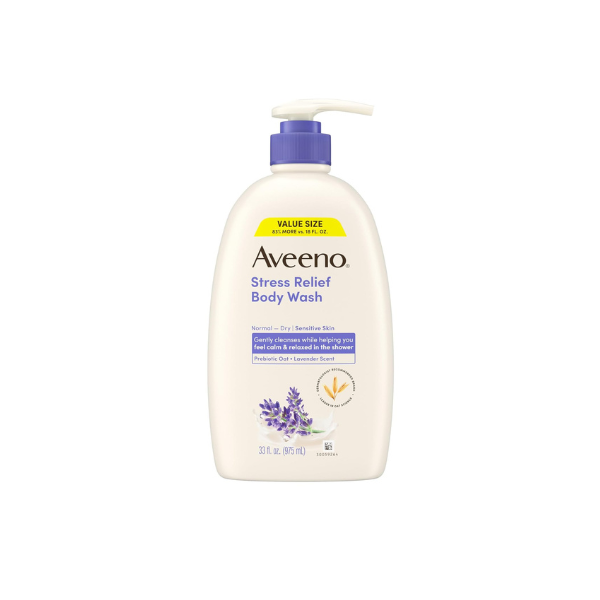 Aveeno Stress Relief Body Wash for Women, Calming Lavender Scent & Prebiotic Oat, Cleanser for Sensitive Dry Skin, Paraben, Dye & Soap-Free, 33 Fl Oz (Pack of 6)