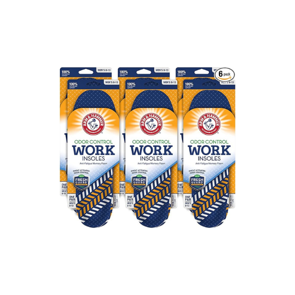 Arm & Hammer Work Boot Insoles, Memory Foam Arch Support, 6 Pack