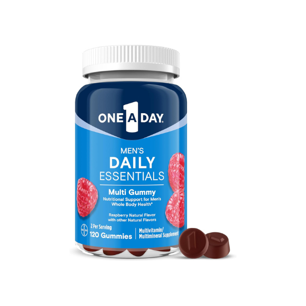 One A Day Men’s Daily Essentials Multivitamin Gummies, Multivitamin for Men, Bone Health, Zinc, Raspberry Natural Flavor, 120 Gummies
