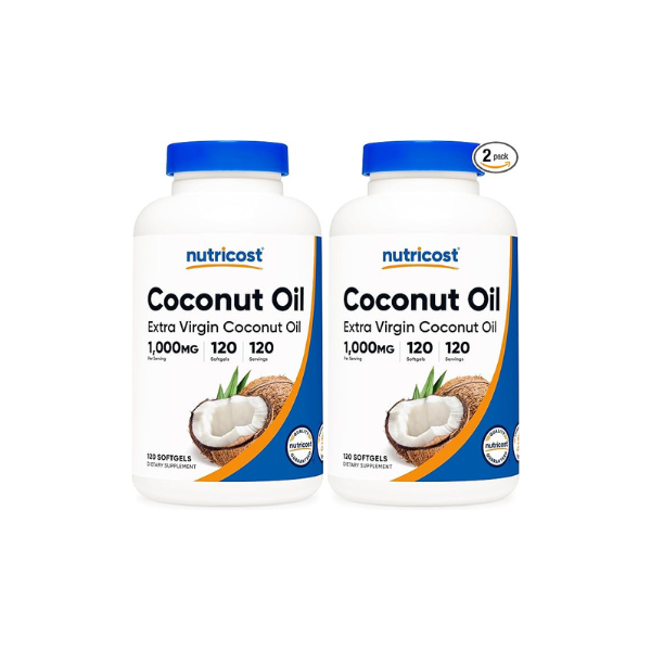Nutricost Coconut Oil Softgels (1000mg) 120 Softgels - Extra Virgin Coconut Oil - Gluten Free and Non-GMO (Pack of 2)