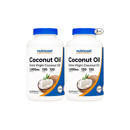 Nutricost Coconut Oil Softgels (1000mg) 120 Softgels - Extra Virgin Coconut Oil - Gluten Free and Non-GMO (Pack of 2)