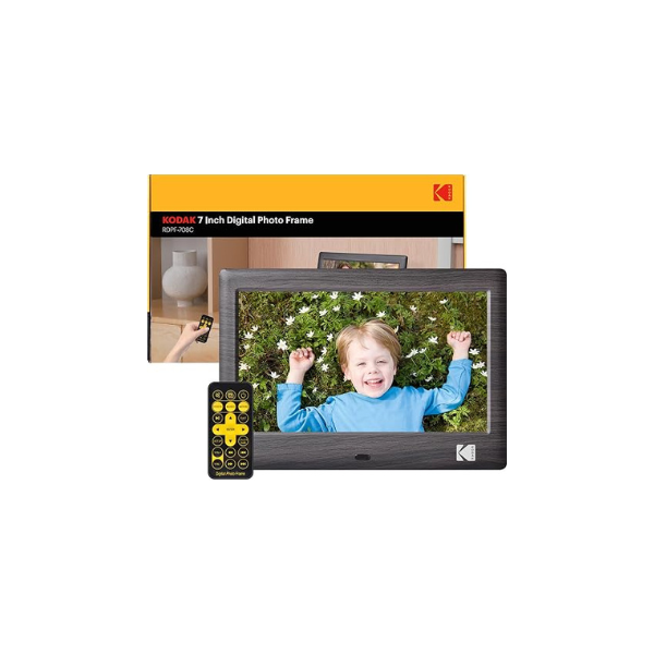 KODAK 7 Inch Digital Picture Frame with Remote Control, 1024x600 HD Display Digital Photo Frame, USB or SD Card Required, Auto-Rotate, Supports Photo/Video/Music/Calendar/Slideshow