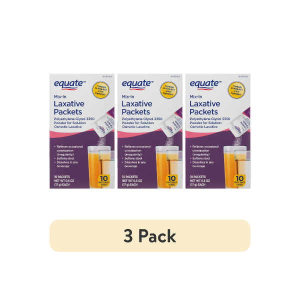 (3 pack) Equate Mix-in Laxative Packets for Constipation Relief, Polyethylene Glycol 3350, 10 Count