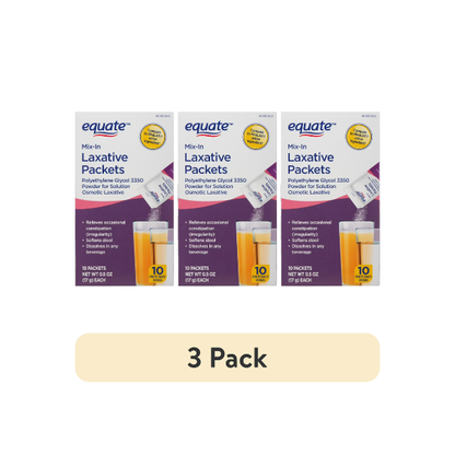 (3 pack) Equate Mix-in Laxative Packets for Constipation Relief, Polyethylene Glycol 3350, 10 Count