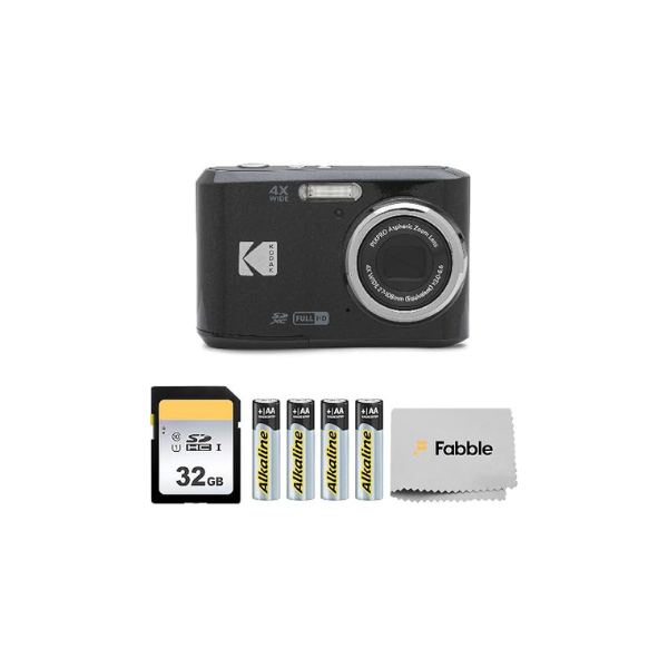 KODAK PIXPRO FZ45 16MP Digital Camera with 4X Optical Zoom 27mm Wide Angle and 2.7" LCD Screen Bundle with 32GB SD Memory Card, AA Batteries (4 Pack), Lens Cleaning Cloth (Black)