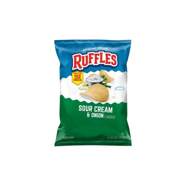 Ruffles Potato Chips Sour Cream & Onion Flavor Snack Chips, 8 ounce Bag