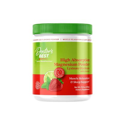 Doctor's Best Magnesium Glycinate Powder, Strawberry Lime Flavor, 12.5 oz