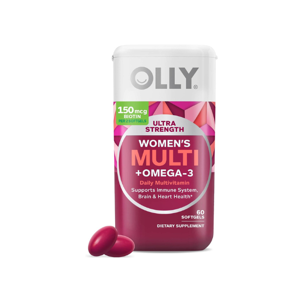 OLLY Ultra Strength Women's Multivitamin Softgels, Omega-3s - 60 Count