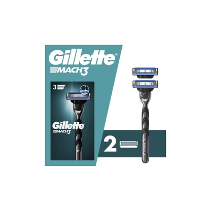 Gillette Mach3 Razor Men 3 Blade Manual Razor ,1 Handle and 2 Blade Refills ,Silver