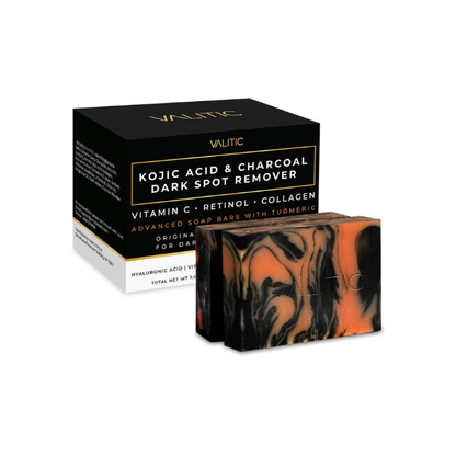 VALITIC Charcoal Kojic Acid Turmeric Black Soap for Dark Spots, 2 Pack