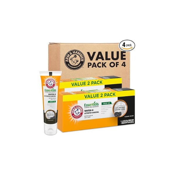 ARM & HAMMER Essentials Fluoride-Free Toothpaste, Clean Mint, 4.3oz, 4-Pack