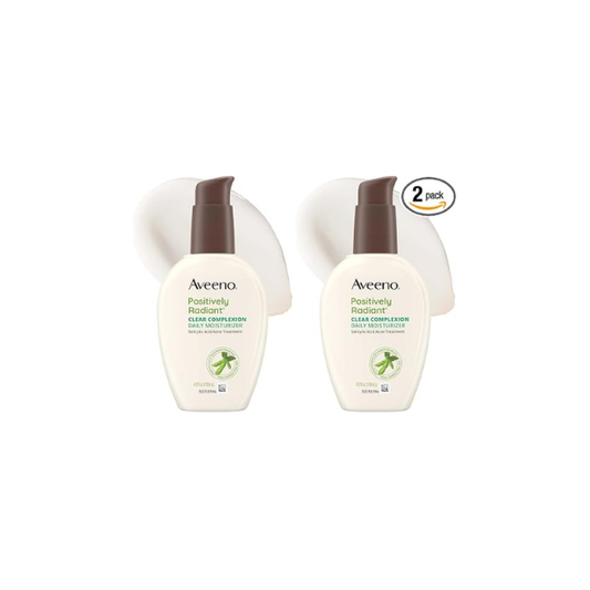 Aveeno Positively Radiant Clear Complexion & Acne Facial Moisturizer with Soy and Salicylic Acid for Oily Skin, Hypoallergenic Formula, Paraben-Free, Non-Comedogenic, Pump, 4 FL OZ, (Pack of 2)