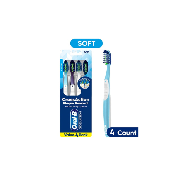 Oral-B Toothbrush Pack, Pro-Clean CrossAction Plaque Removal Manual Toothbrush, Soft Bristles, 4 Count