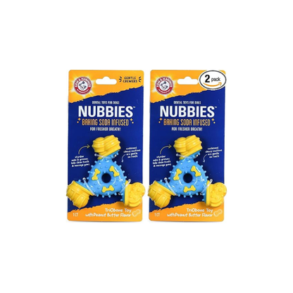 Arm & Hammer for Pets Nubbies TriBone Dog Dental Toy - Best Dog Chew Toy for Moderate Chewers - Helps Reduce Plaque & Tartar Peanut Butter Flavor Baking Soda (Pack of 2)