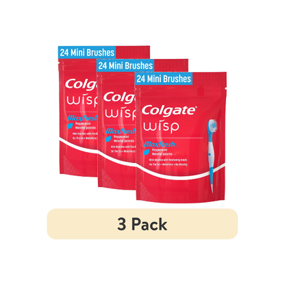 (3 pack) Colgate Max Fresh Wisp Disposable Travel Toothbrushes, Mini Toothbrush, Peppermint, 24 Count