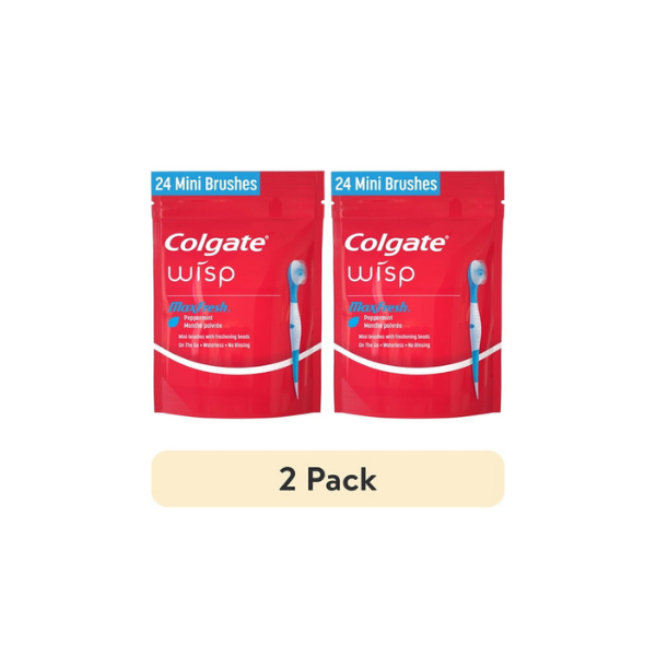 (2 pack) Colgate Max Fresh Wisp Disposable Travel Toothbrushes, Mini Toothbrush, Peppermint, 24 Count