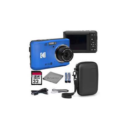 Kodak PIXPRO FZ45 Digital Camera Blue, 16MP Point & Shoot with 4X Optical Zoom, 27mm Wide Angle, 2.7 Inch LCD, 1080p Video Bundle with Tudak Compatible Camera Case 32GB SD Card, & Microfiber Cloth