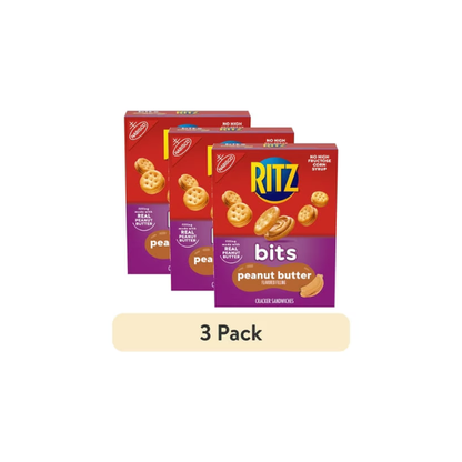 (3 pack) RITZ Bits Peanut Butter Sandwich Crackers, Snacks for Kids and Adults, Lunch Snacks, 8.8 oz